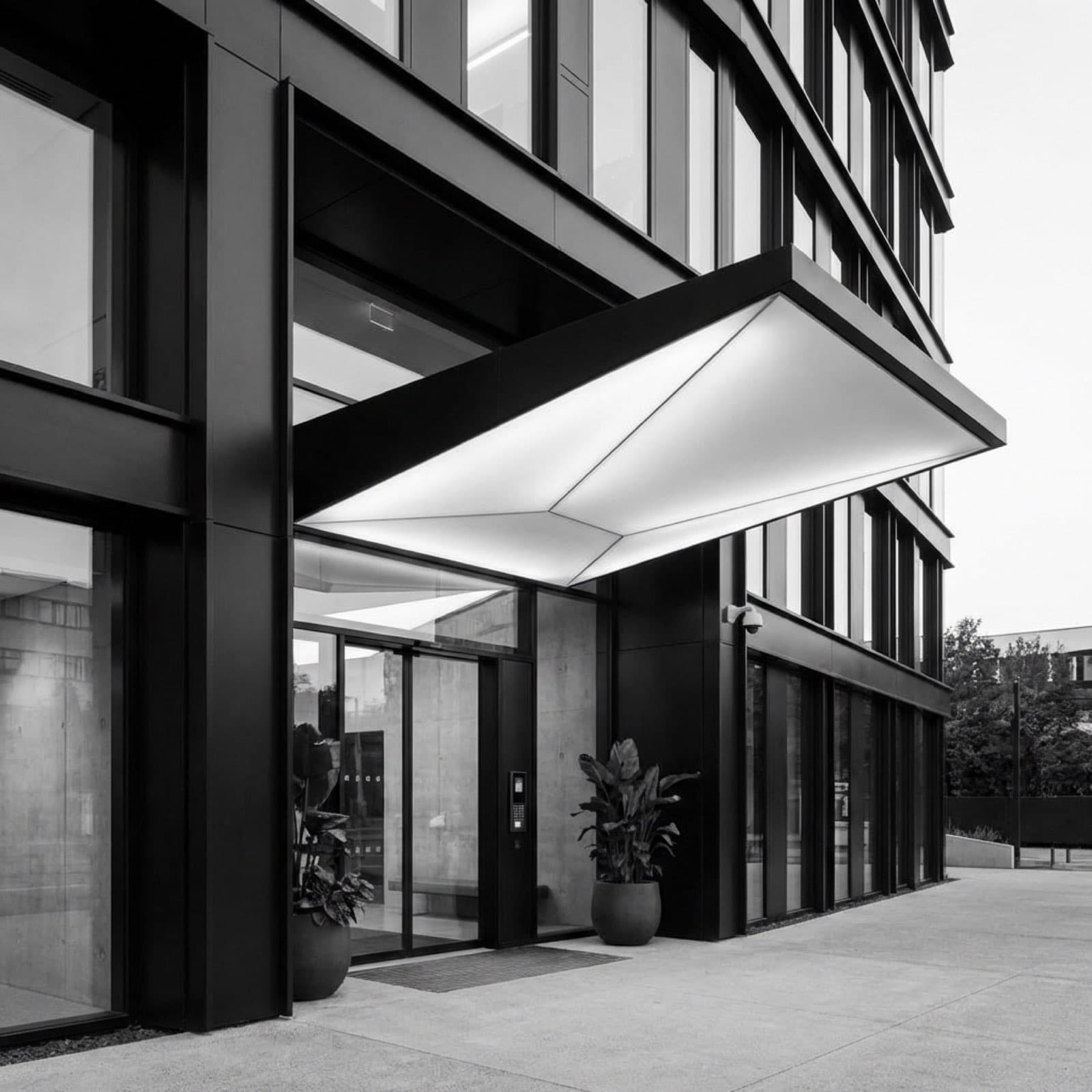 Modern office building entrance