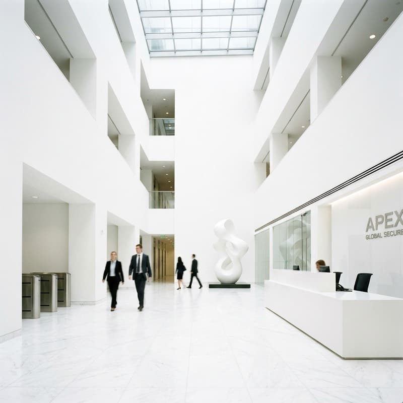 Modern Secure Office Atrium against White Background